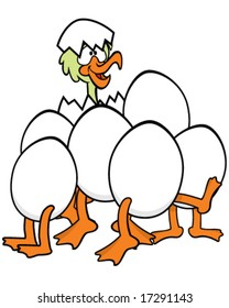 vector of newly hatched chicken and eggs with legs