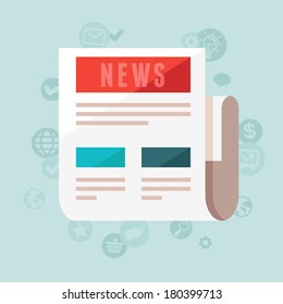 Vector news concept in flat style - newspaper and icons