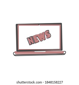 Vector news icon and computer monitor cartoon style on white isolated background.