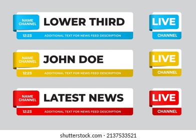 Vector news line with colored plate, ribbon for info, name, text, lower third for video, media, tv channels. Illustration with a design on a white background. Dashboard template, corporate identity