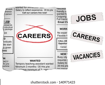 Vector newspaper clipping. Careers and jobs section