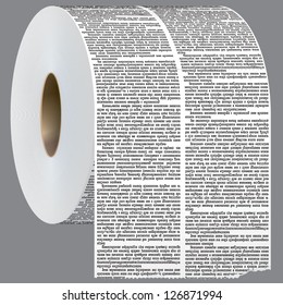Vector newspaper columns shaped in toilet roll. Text in newspaper page unreadable.