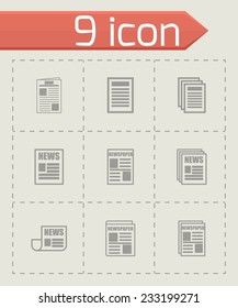 Vector newspaper icon set on grey background
