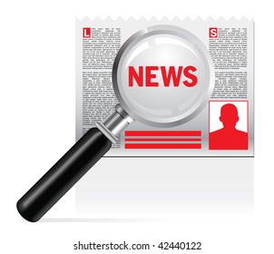 Vector Newspaper with magnifier on white