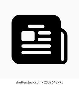 Vector newspaper newsletter icon. Black, white background. Perfect for app and web interfaces, infographics, presentations, marketing, etc.