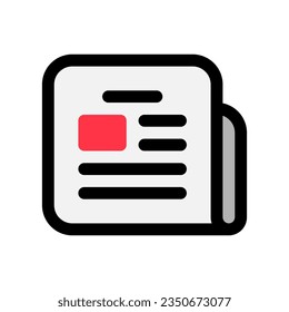 Vector newspaper newsletter icon. Black, white background. Perfect for app and web interfaces, infographics, presentations, marketing, etc.