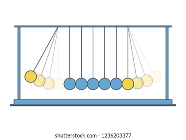 Vector Newton swing. Blue yellow outlined pendulum cradle metal bolls. Flatten master illustration