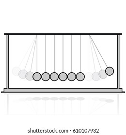 Vector Newton swing. Outlined pendulum cradle metal bolls. Wire flatten master illustration.