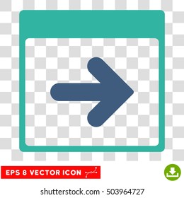 Vector Next Calendar Day EPS vector pictogram. Illustration style is flat iconic bicolor cobalt and cyan symbol on a transparent background.