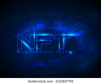 Vector nft concept header banner illustration template for websites or social networks. Non-fungible  token concept dark blue graphic illustration background