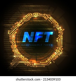 Vector Nft Konzept Kopfbanner-Illustration Vorlage für Websites oder soziale Netzwerke. Nicht fungibler Token NFT Konzept Grafik Hintergrund. NTF-Illustration