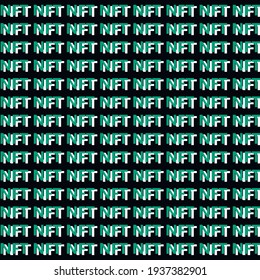 Vector NFT text composition black background. Non fungible token, nft technology, cryptocurrency, investing money, buy and sell art, business, block chain, tokenization, mining. Typography and digital