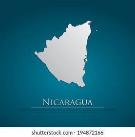 vector Nicaragua Map card paper on blue background, high detailed