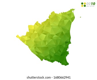 Vector Nicaragua map green and yellow polygon triangle mosaic with white background. style gradient.