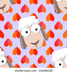 Vector nice background (seamless pattern) with sheep and hearts. childish wallpaper, pattern fills, web page background, surface texture, Valentines day gifts wrappinng paper