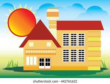 Vector of a nice big house with sun design