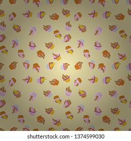 Vector. Nice birthday pattern on beige, neutral and white. Cake muffin cute seamless pattern. For food poster design.