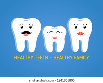 Vector Of Nice Healthy White Teeth Family For Health Care Flat Design