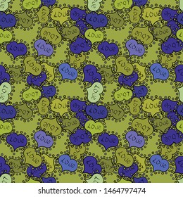 Vector. Nice hearts love on black, blue and green colors on cute background. Seamless colorful boho pop art style. Summer style with cute elements. Love and happy designs. Ideal for greeting card.