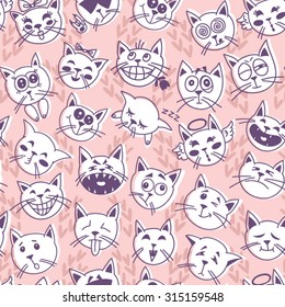 Vector nice pattern of cat emoji in gentle colors.