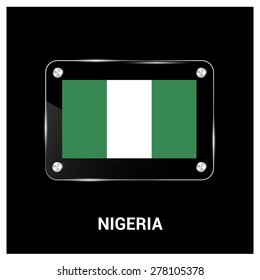 Vector Nigeria Flag glass plate with metal holders - Country name label in bottom