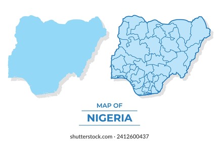 Mapa del vector Nigeria conjunto ilustración simple de estilo plano y contorno