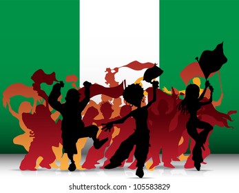 Vector - Nigeria Sport Fan Crowd with Flag