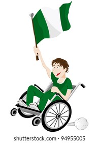 Vector - Nigeria Sport Fan Supporter on Wheelchair with Flag