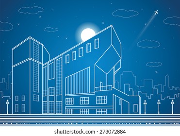 Vector nigh town, architecture, lines design, city infrastructure