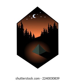 Vector night camp and outdoor recreation logo. Tourism, hiking and campground badge.vector