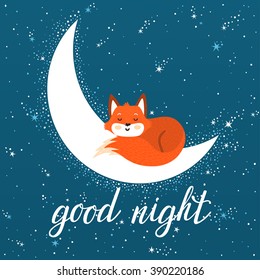 Vector Night Card Cute Fox Hand Stock Vector (Royalty Free) 390220186