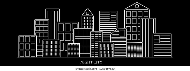 vector night cities silhouette and buildings