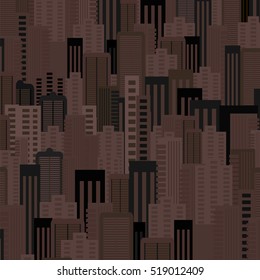 Vector Night City Background. Architectural Building in Panoramic View. Urban Landscape and City Life. Flat Design.