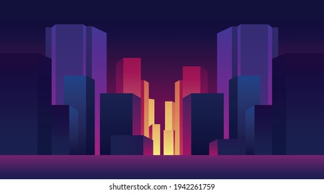 vector night city. flat image of high-rise buildings in the city at night. skyscrapers and houses in the metropolis.	