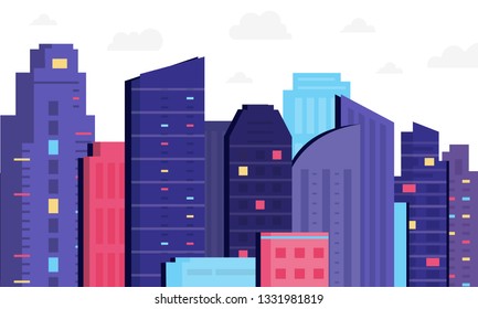 Vector Night city  illustration. Dark urban scape. Night cityscape in flat style, abstract background