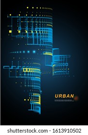 Vector night city on blue background