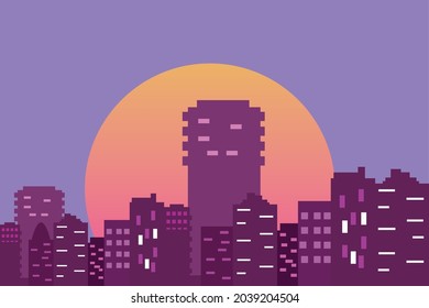 Vector Night city with sun illustration 