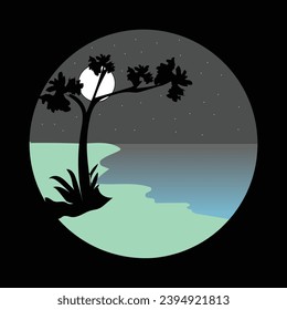 Vector night desert abstract illustration nature landscape in circle frame