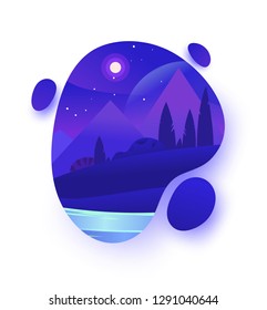 Vector night environment with sky clouds. Moonlight.