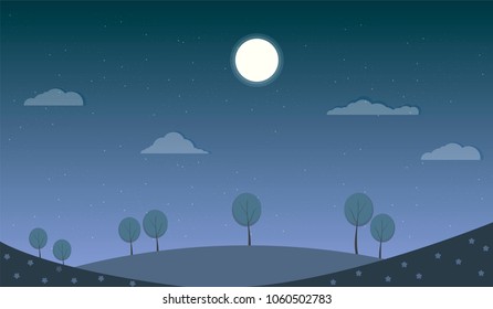 vector night forest landscape, nature enviroment illustration