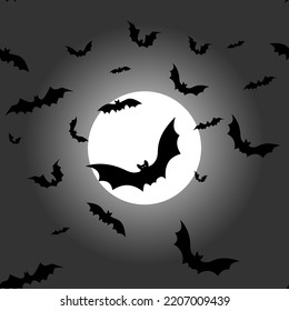 Vector. Night, full moon and bats, seamless pattern. Colorful scary Halloween illustration. Background mockup for Halloween party invitation card. Happy Halloween print. Volumetric image.