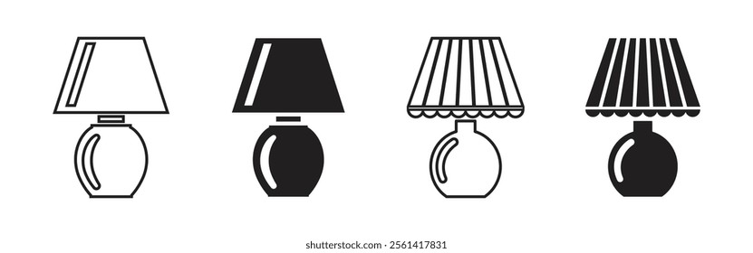 Vector Night Lamp Icon Set. Table Lamp Icons. Study Lamp Symbols