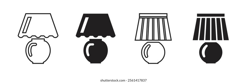 Vector Night Lamp Icon Set. Table Lamp Icons. Study Lamp Symbols