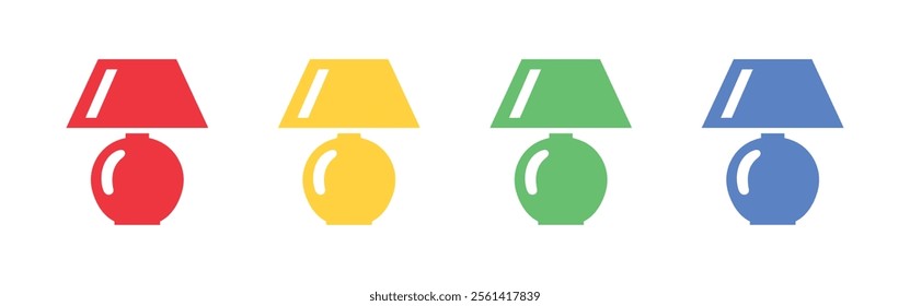 Vector Night Lamp Icon Set. Table Lamp Icons. Study Lamp Symbols