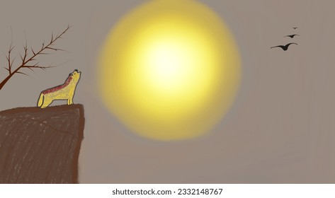 El paisaje vectorial nocturno con lobos de colores vivos