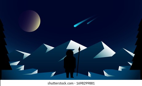 the vector night landscape in the far north