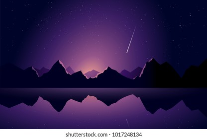  vector night landscape of the lake and mountains