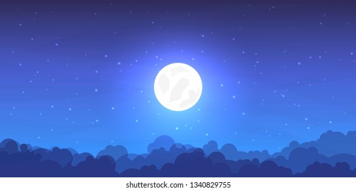 Vector night landscape in a minimalistic flat style. Wallpaper in a polygonal style.