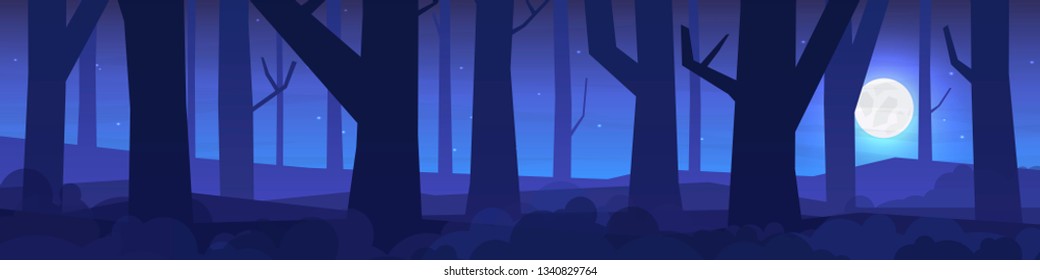 Vector night landscape in a minimalistic flat style. Wallpaper in a polygonal style.