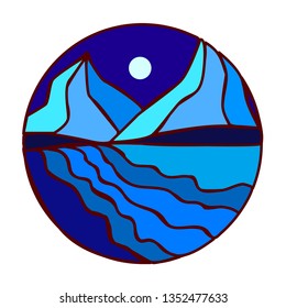 Vector night landscape with mountains and sea